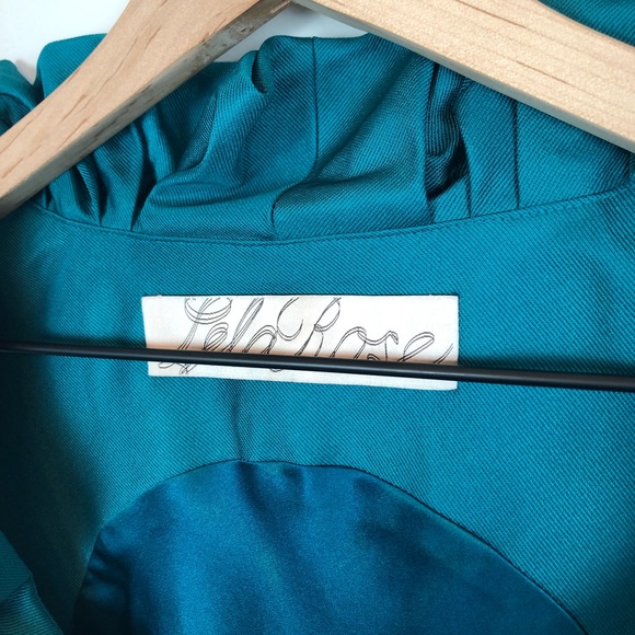 Lela Rose Ruffle Neck Silk Dress in Teal - Picture 2 of 6